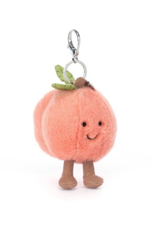 Jellycat Accessories - Jellycat Peach Plush Keyring in Soft Coral with Leaf Detail